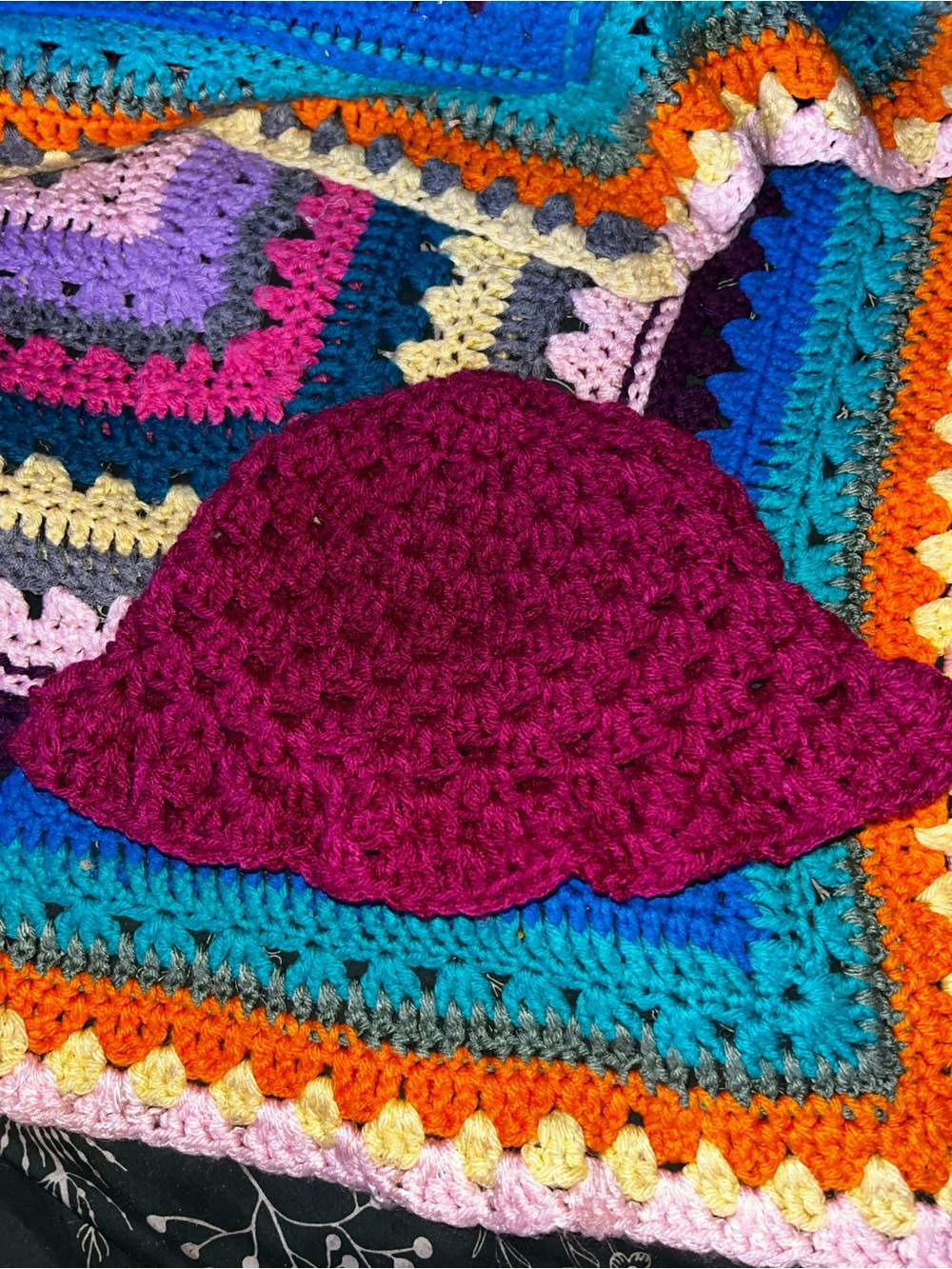 Handmade Crocheted Bucket Hat in Deep Magenta
